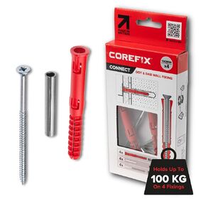 3.93 Inch TV Wall Anchors- Drywall Over Blockwork Wall Anchors and Screws for Hanging Wall Mounted TVs - Holds 330lbs on 6 Fixtures - Reinforced Steel Core - 6 Pack - Drill Bit Included