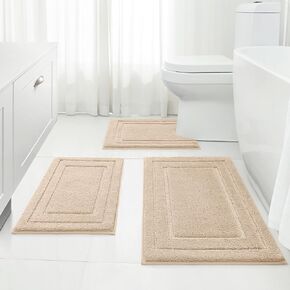 HOMEIDEAS Bathroom Rugs Sets 3 Piece, Super Soft and Absorbent Non Slip Microfiber Toilet Bath Mat with U-shaped (Grey)