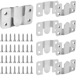 Stainless Steel Flush Mount Bracket, Interlocking Heavy Duty Photo Frame Hook, Interlocking Furniture Connector for Hanging Headboards Large Picture Display Wall Mount Hardware (Primary, 4 Pairs)