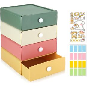 2 Pcs Desktop organizer Storage, Stackable Storage Boxes with 2 Plastic Drawers, Desk organizer Drawers with 2 Tabs, Small Office Storage for Stationery Supplies Makeup Dorm Bathroom (2 Green)