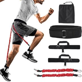 Vertical Jumping Trainer Jump Resistance Bands System with Adjustable Ankle Strap & Belt Horizontal Workout Equipment for Leaping Fitness Basketball Volleyball Football Tennis Leg Agility Training