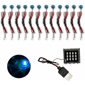 12 PCS 1x1 LED Dot Lighting Kit(with 1x1 Round lid) & USB Power(12-Port Hub) 5V Compatible with Lego Bricks for Model Lighting (Warm White)