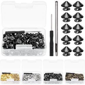 Glarks 100 Sets Sliver Cone Spikes and Studs Kit 4.7mm Bullet Spikes Screw Back Punk Studs and Spikes with Installation Tools Leather Craft Rivet Screws for Clothing Shoes Accessories in Kuwait