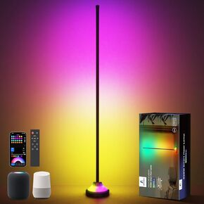 RGB with IC Smart LED Floor Lamp & Corner Lamp with Sound-Light Sync, 114 Dynamic Scenes, DIY Mode, Voice Control via Alexa & Google Home, Adjustable for Various Settings, for Living Room & Parties