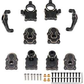 for FMS FCX24 Brass Front & Rear Portal Housing Cover Set + C-Hub Carrier Counterweight for 1/24 RC Crawler Car Upgrades Parts (Black)