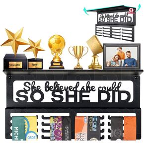 Non-Slip She Believed She Could SO SHE DID Medal Hanger Display Trophy Shelf,Medal Hanger Display For Wall with 4 Rows,Race Medal Display Upgraded Medal Holder Display For gymanstics,race,soccer,swim