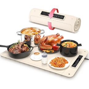 Electric Warming Tray, Mojimdo Silicone Warming Mat for Food with 4 Temperature Settings, Child-Lock, Auto Shut-Off, and 1H/3H/5H Timer, Portable Food Warmers for Buffets Party Family Gatherings -Gray