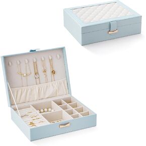 CASEGRACE Jewelry Box for Women, 3 Layer Double Drawer Jewelry Organizer Glass Lid, Large Jewelry Display Case for Necklace Bracelet Earrings Rings Storage for Dresser, Black