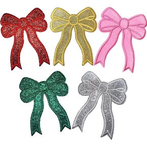 Iron On Patches Glitter 5Pcs Sweatshirt Side Bow Embroidered Patch Cute Sequin Applique Sew On Fabric Patches Shiny DIY Decorative Accessories Lovely for Girls Women Clothes Backpacks Jackets,Navy