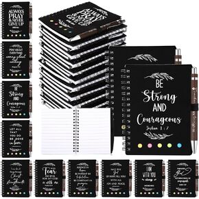 Kosiz 20 Pcs/ 10 Set Christian Gift Set Prayer Journal Spiral Notebook Bible Verse Pens Religious Bible Notebook with Sticky Notes Church Gifts Bulk for Women Men Sunday School Mother's Day (Kraft)