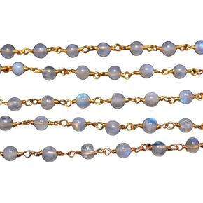 RARE GEMSTONE | Natural Emerald Gemstone Rosary Chain, 24K Gold Plated Beaded Chain Size - 2.5 MM, 3 Foot Gemstone Rosary Chain for Jewelry Making, Gemstone Handmade Chain, DIY Accessories (RC-31)