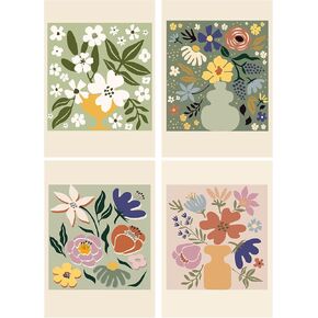 Tioncy 4 Pcs Diamond Painting Kits for Adults Aesthetic Flower Diamond Art Painting Kits for Beginner Colorful 5D DIY Diamond Painting Pictures Crafts Gift for Christmas, 11.8 x 15.8 Inch(Fresh)