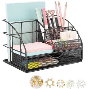 منظمو المكاتب المكتبية والملحقات ، مع 6 مقصورات+67 مقاطع ، Mesh Desk Organizer Supplies Desk Accessories منظمات المكتب ، المنزل ، المدرسة (الذهب)