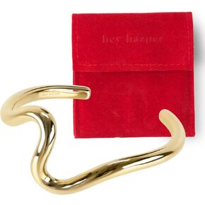 Hey Harper Gold Bangle Wave Cuff Bracelet - Trendy Chunky Non Tarnish Gold Cute Stackable Waterproof Bracelet, Simple Minimalist Unique Statement Jewelry