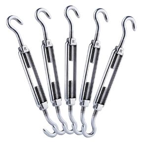 Eyourlife 5 PCS 304 Stainless Steel Turnbuckle Hook, Heavy Duty Shade Sail Hardware Adjustable Wire Rope Tensioner (M5, Hook & Hook)