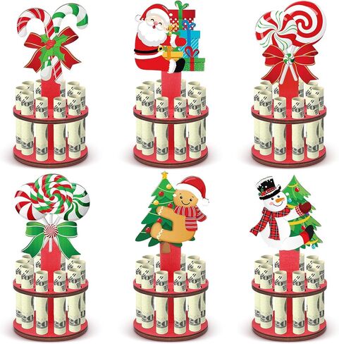 Blosssound 6 Pieces Money Holders Wooden Cash Holder with 10 Holes Candy Money Dispenser Cash Tree Table Decor for Holiday Party Favors Supplies(Easter) in Kuwait