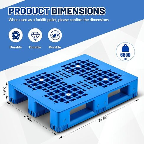 Plastic Pallet 32 x 24 x 6 Inch Blue Polyethylene Pallet Breathable Grid Lightweight Storage Pad for Wet Basement Floor Storage Outside Supermarket Garage (Static Load 3 Tons Style) in Kuwait