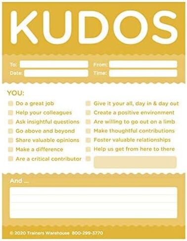 Trainers Warehouse Kudos for Values Set of 10 Note Pads, Recognize Large or Small Contributions and Inspire Continued Efforts (RED) in Kuwait