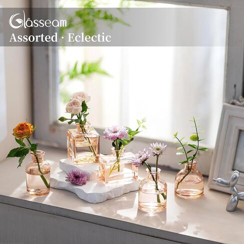 مزهرية برعم زجاجي أخضر من Glasseam: مزهريات صغيرة صغيرة للقطع المركزية مزهرية زهرة لطيفة مجموعة من 5 مزهريات صغيرة للزهور المزهريات المركزية المزخرفة لديكور الطاولة وحفلات الزفاف وتزيين غرفة الطعام in Kuwait