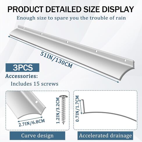 Silvery Door Rain Drip Guard Anodized Aluminum Door Rain Deflector for Door and Window Easy to Install Door Drip Cap Rain Diverter Over Door- 2Pcs 40Inch in Saudi Arabia