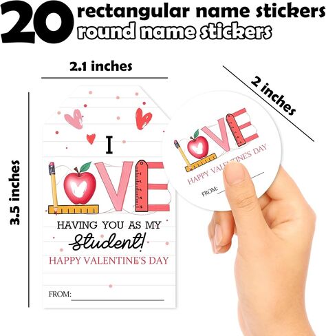 40 PCS Day Valentine Round & Rectangle Stickers - Happy Valentine's Day - Heart Gift Tags Classhipes Decoration with اثنين in Saudi Arabia
