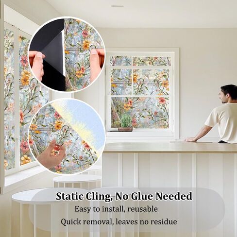 Stained Glass Window Privacy Film Non Adhesive Static Clings,Removable Decorative Window Window Sticke Tinting Film,Sun Blocking and Heat Control for Bathroom Door for Home in Kuwait