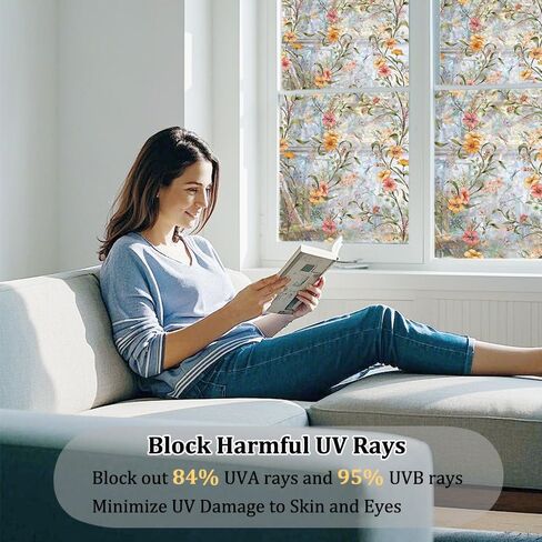 Stained Glass Window Privacy Film Non Adhesive Static Clings,Removable Decorative Window Window Sticke Tinting Film,Sun Blocking and Heat Control for Bathroom Door for Home in Kuwait