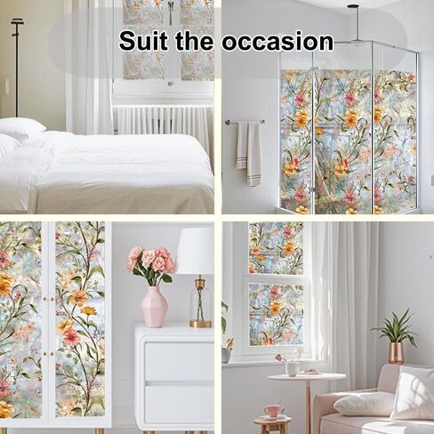 Stained Glass Window Privacy Film Non Adhesive Static Clings,Removable Decorative Window Window Sticke Tinting Film,Sun Blocking and Heat Control for Bathroom Door for Home in Kuwait