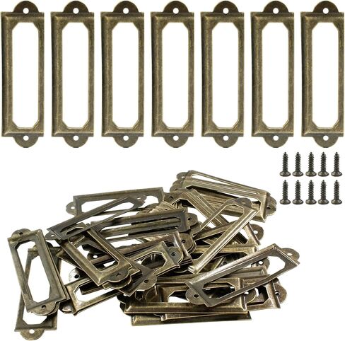 Bivethoi 40 Pcs Metal Label Holders, Black Antique Card Frame Office Library File Drawer Cabinet Card Tag Label Holder（60 * 18 mm） in Kuwait