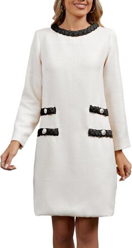 LifeShe Women's Long Sleeve Tweed Mini Dress Business Work Short Dress Elegant Cute Party Dresses in Kuwait