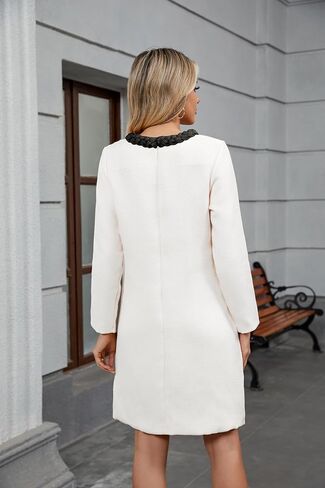 LifeShe Women's Long Sleeve Tweed Mini Dress Business Work Short Dress Elegant Cute Party Dresses in Kuwait