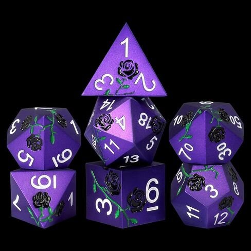 7PCS Metal DND Dice Set,Multiple Color Options for Dungeons & Dragons,D&D,RPG,MTG,Tabletop Games(Red with Golden Rose) in Kuwait