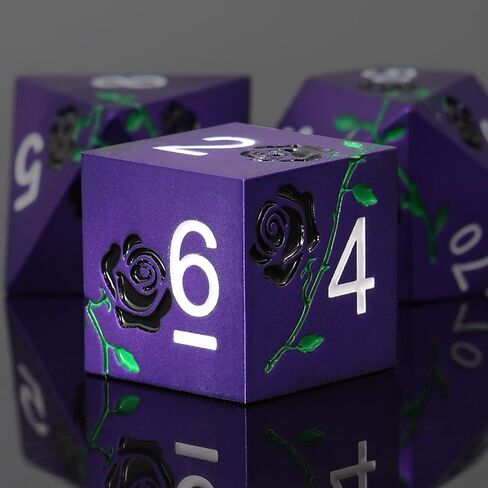 7PCS Metal DND Dice Set,Multiple Color Options for Dungeons & Dragons,D&D,RPG,MTG,Tabletop Games(Red with Golden Rose) in Kuwait