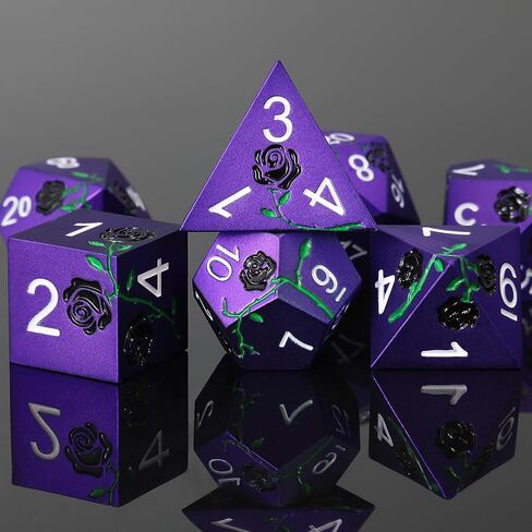 7PCS Metal DND Dice Set,Multiple Color Options for Dungeons & Dragons,D&D,RPG,MTG,Tabletop Games(Red with Golden Rose) in Kuwait