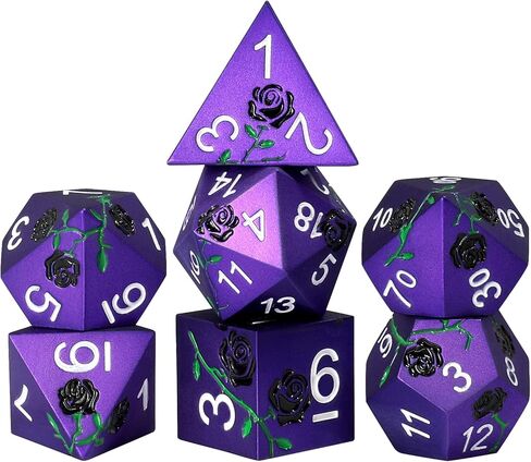 7PCS Metal DND Dice Set,Multiple Color Options for Dungeons & Dragons,D&D,RPG,MTG,Tabletop Games(Red with Golden Rose) in Kuwait
