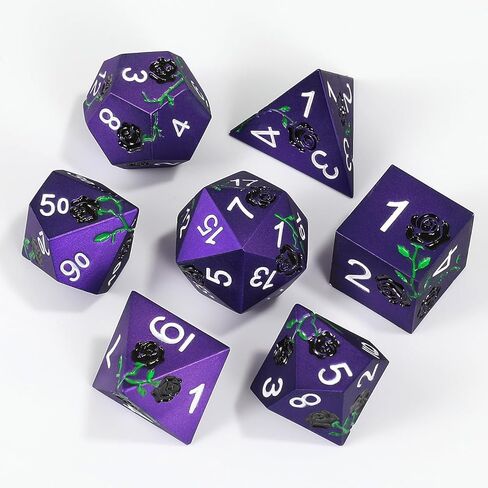 7PCS Metal DND Dice Set,Multiple Color Options for Dungeons & Dragons,D&D,RPG,MTG,Tabletop Games(Red with Golden Rose) in Kuwait