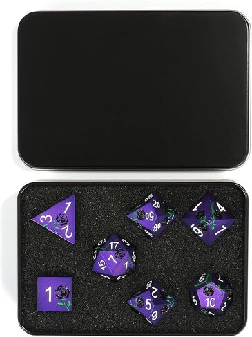 7PCS Metal DND Dice Set,Multiple Color Options for Dungeons & Dragons,D&D,RPG,MTG,Tabletop Games(Red with Golden Rose) in Kuwait