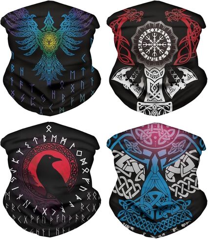 ENLACHIC 3D Viking Totem Print Balaclava Bandana Neck Gaiter Scarf Headband for Womens Mens in Saudi Arabia