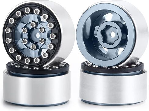 4PCS 1.0 Wheel Rims RC Metal Beadlock Wheels Rims for All 1/24 Scale Axial SCX24 RC Crawler Car Upgrade Parts (Black+Silver) in Kuwait