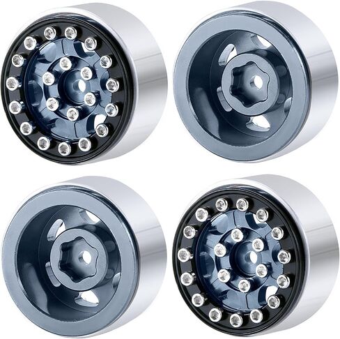 4PCS 1.0 Wheel Rims RC Metal Beadlock Wheels Rims for All 1/24 Scale Axial SCX24 RC Crawler Car Upgrade Parts (Black+Silver) in Kuwait