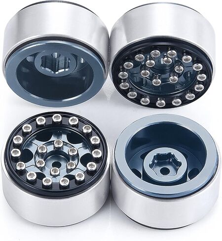 4PCS 1.0 Wheel Rims RC Metal Beadlock Wheels Rims for All 1/24 Scale Axial SCX24 RC Crawler Car Upgrade Parts (Black+Silver) in Kuwait