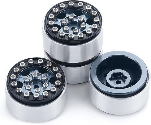 4PCS 1.0 Wheel Rims RC Metal Beadlock Wheels Rims for All 1/24 Scale Axial SCX24 RC Crawler Car Upgrade Parts (Black+Silver) in Kuwait