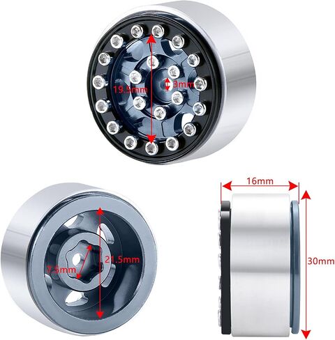 4PCS 1.0 Wheel Rims RC Metal Beadlock Wheels Rims for All 1/24 Scale Axial SCX24 RC Crawler Car Upgrade Parts (Black+Silver) in Kuwait