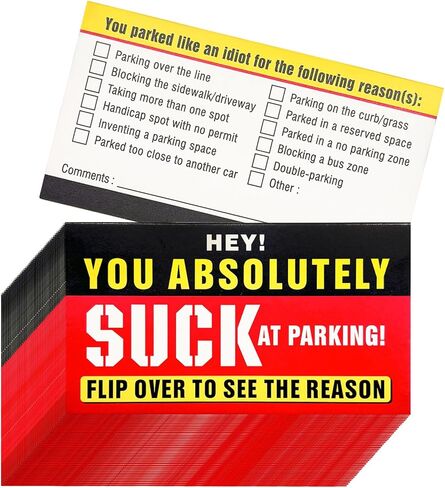 100PCS Bad Parking Business Cards, You Absolutely Suck at Parking Bad Parking Warning, 3.5×2 in Funny Parking Violation Cards with Multi Violation Reasons, Car Accessories in Kuwait