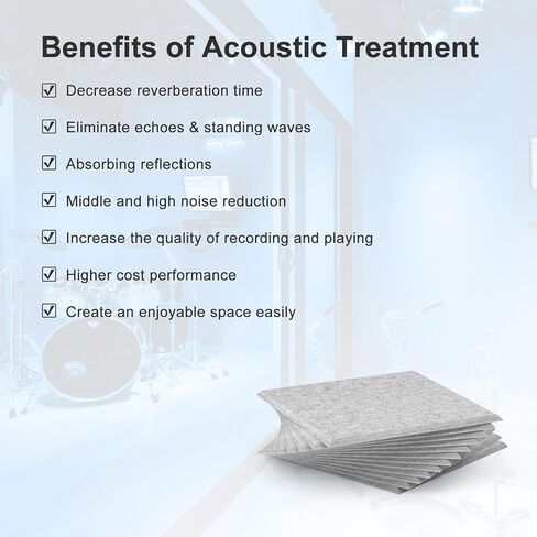 Soundproof Wall Panels, Kuchoow Acoustic Panels Sound Absorbing High Density, 12 Pack Tulips Shape Acoustic Panels Self-Adhesive, Sound Proof Panels for Walls 12" X 12" X 0.4" White in Kuwait