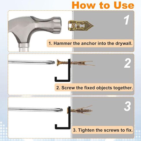 80pcs Heavy Duty Wall Anchors, Metal Self-Drilling Anchors and Screws, Dry Wall Screw Anchors Kits, No Drill or Holes in Wall (40 Pcs 0.47 x 1.56 inch Steel Anchors, 40 Pcs Zinc Screws) in Kuwait