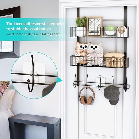 LUCYCAZ Over The Door Hooks Organizer, Door Hanger Towel Rack with 10 Coat Hooks & 2 Mesh Basket Over The Door Shelf, Back of Door Storage Organizer for Barthroom Kitchen Hanging Towel Clothes (White) in Saudi Arabia