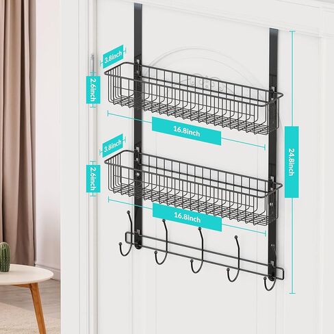 LUCYCAZ Over The Door Hooks Organizer, Door Hanger Towel Rack with 10 Coat Hooks & 2 Mesh Basket Over The Door Shelf, Back of Door Storage Organizer for Barthroom Kitchen Hanging Towel Clothes (White) in Saudi Arabia