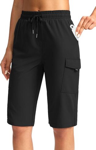 شورت برمودا نسائي طويل بطول 13 بوصة من SANTINY بطول الركبة وسريع الجفاف برمودا للنساء مع جيوب بسحاب in Kuwait