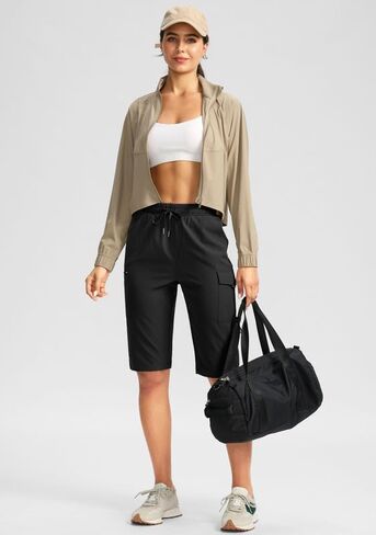 شورت برمودا نسائي طويل بطول 13 بوصة من SANTINY بطول الركبة وسريع الجفاف برمودا للنساء مع جيوب بسحاب in Kuwait